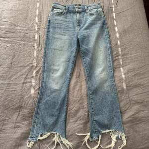 7 For All Mankind High Waist Slim Kick Jeans Frayed Hem Size 30 30x27